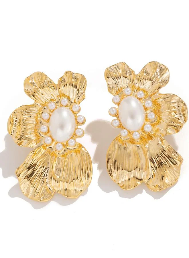 Take Two  Gold Floral Pearl Dangle Earrings for Women | Best Price UAE