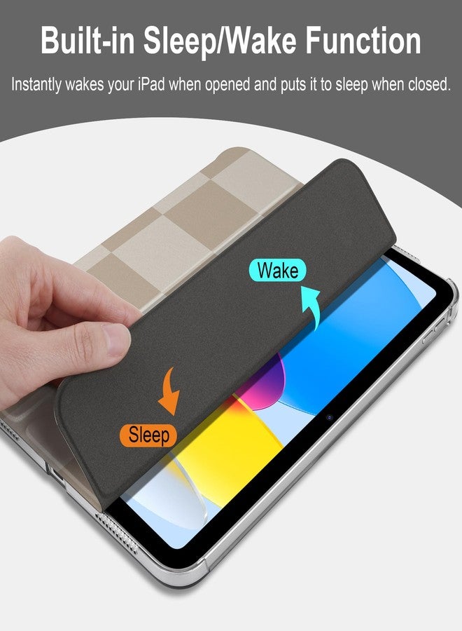 DONGKE غطاء DONGKE الذكي لجهاز iPad Air مقاس 11 بوصة (M3 2025، M2 2024)، وiPad Air الجيل الخامس (2022) / الجيل الرابع (2020) مقاس 10.9 بوصة، نحيف وقابل للطي، مع غطاء خلفي شفاف من البولي كربونات الصلب، مزود بخاصية التشغيل/الإيقاف التلقائي، بلون بيج بنقشة مربعات الشطرنج. - Image 4