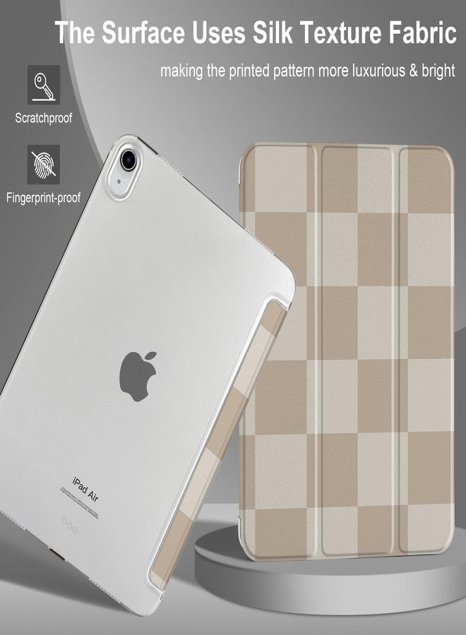 DONGKE غطاء DONGKE الذكي لجهاز iPad Air مقاس 11 بوصة (M3 2025، M2 2024)، وiPad Air الجيل الخامس (2022) / الجيل الرابع (2020) مقاس 10.9 بوصة، نحيف وقابل للطي، مع غطاء خلفي شفاف من البولي كربونات الصلب، مزود بخاصية التشغيل/الإيقاف التلقائي، بلون بيج بنقشة مربعات الشطرنج. - Image 5