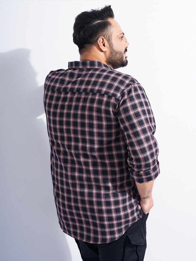 HARDSODA قميص كاجوال مقاس كبير مزخرف بمربعات سوداء من هارد صودا - Image 5