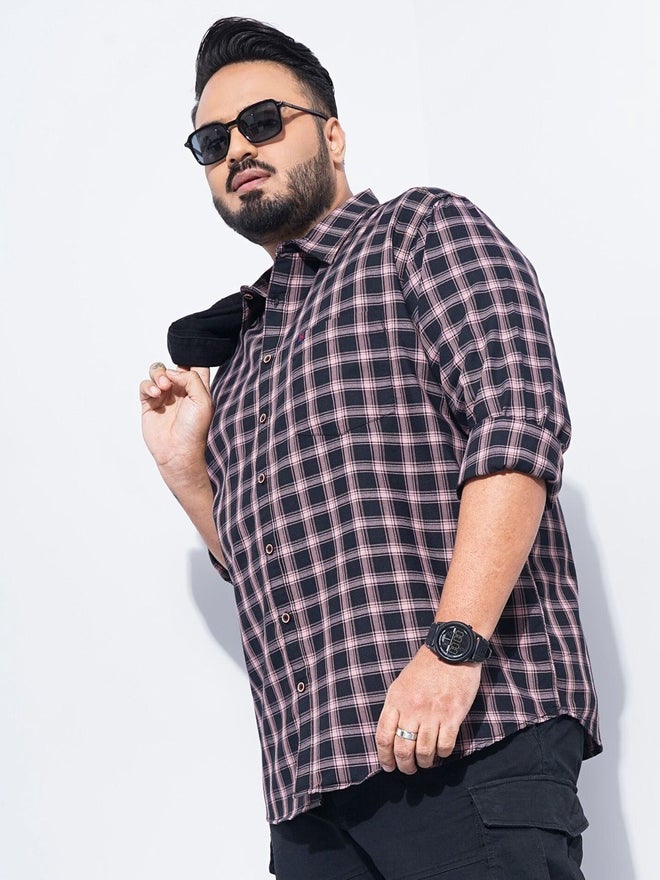 HARDSODA قميص كاجوال مقاس كبير مزخرف بمربعات سوداء من هارد صودا - Image 3