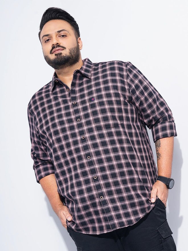 HARDSODA قميص كاجوال مقاس كبير مزخرف بمربعات سوداء من هارد صودا - Image 4