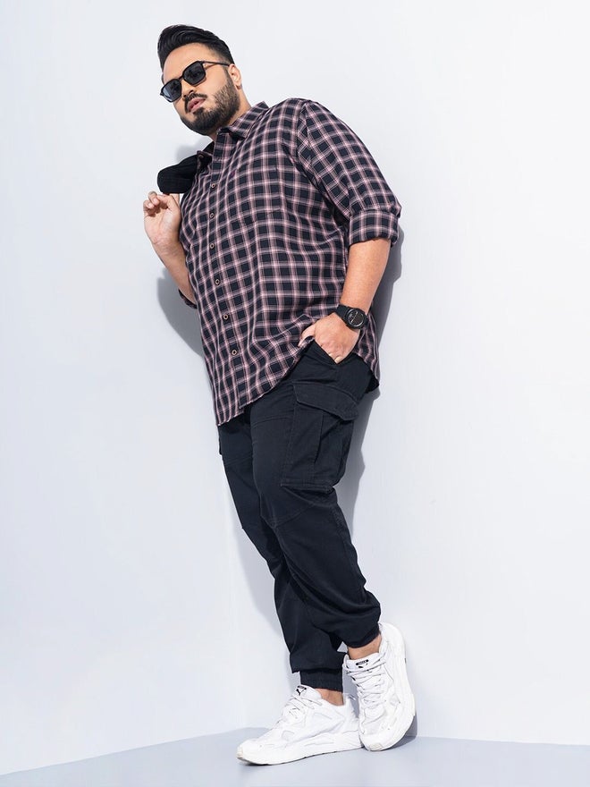 HARDSODA قميص كاجوال مقاس كبير مزخرف بمربعات سوداء من هارد صودا - Image 2