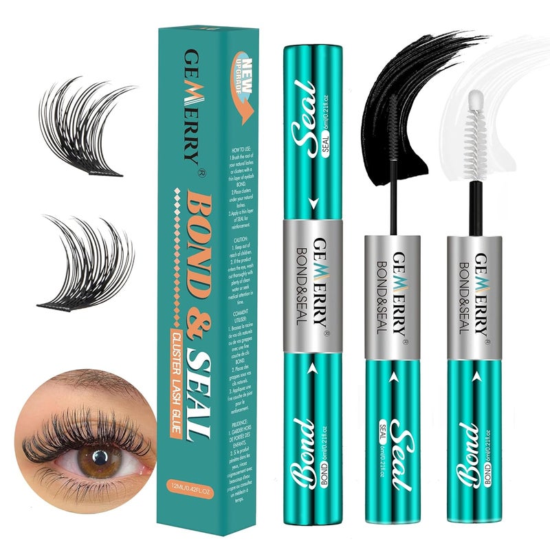 GEMERRY Lash Bond and Seal Waterproof Sensitive Eyes-Friendly Lash Cluster Glue New Upgraded Formula 12 ml Bond and Seal Lash Glue Strong Hold Eyelash Glue for Self Use at Home