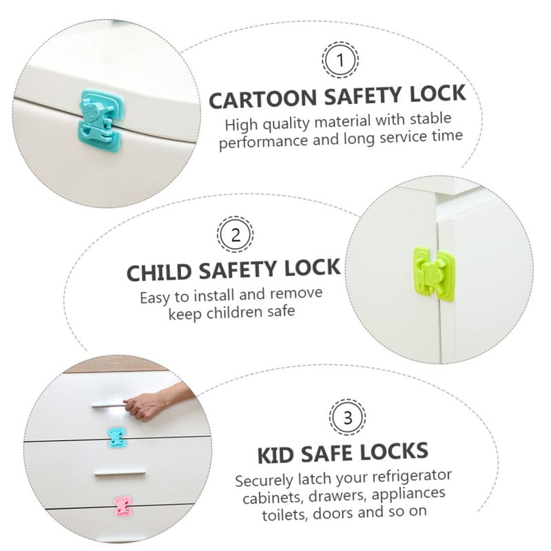 Child Safety Locks 4 Pack Cabinet Fridge Locks Pinch Design Green Blue White Pink - Image 5