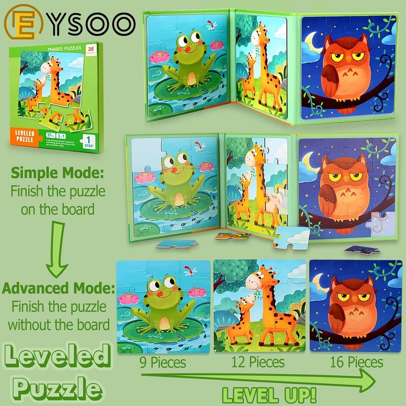 EYSOO Magnetic Jigsaw Puzzles 3 Pack Jigsaw Puzzle for Kids 9+12+16 PCS Toddler Puzzles Portable Travel Toy for 3+ Kids Boys Girls (Level 1-A) - Image 3