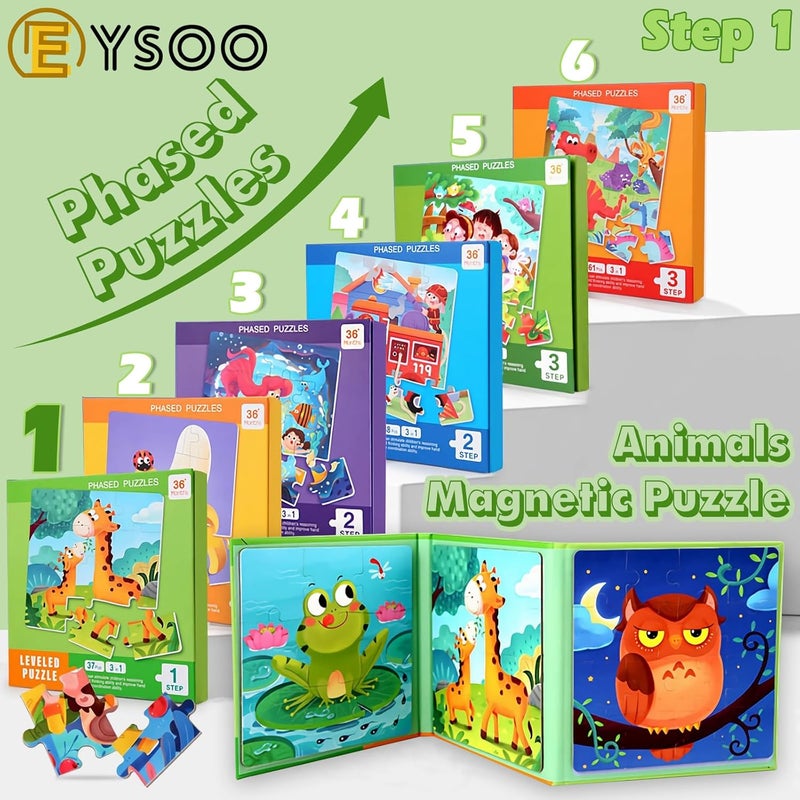 EYSOO Magnetic Jigsaw Puzzles 3 Pack Jigsaw Puzzle for Kids 9+12+16 PCS Toddler Puzzles Portable Travel Toy for 3+ Kids Boys Girls (Level 1-A) - Image 2