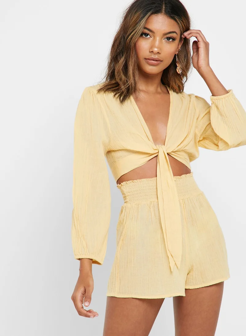 TOPSHOP Front Tie Crop Top & Shorts Set