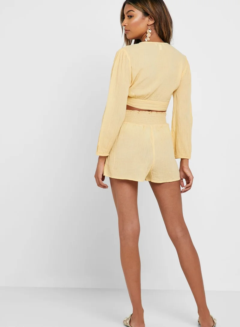 TOPSHOP Front Tie Crop Top & Shorts Set