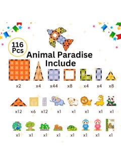 AlsayedP 116 Pcs Diamond Magnetic Bricks Animal Paradise Creative Magnetic Building Blocks Toy Set for Kids Educational Magnetic Tiles for Boys and Girls (Animal 116pcs)  - Image 2