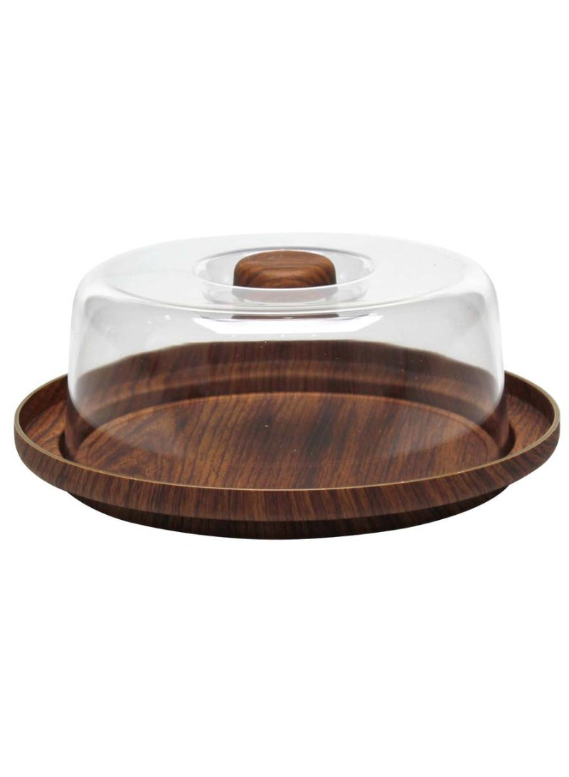 Evelin Bamboo And Acrylic Cake Serving Tray W  Cover 23 x 23 x 7 cm