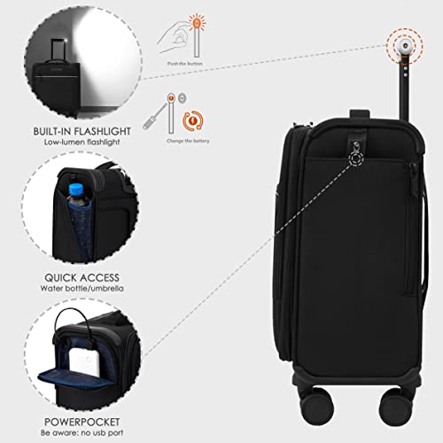 Verage Toledo Underseat Carry On Luggage 15-Inch Softside Small Suitcase with Spinner Wheels & USB Port (Black, Carry-On 15-Inch) - Image 3