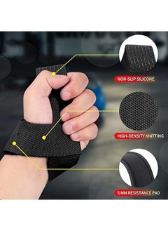 SKDK Lifting Wrist Straps Padded Cotton Wrist Straps with Anti-slip silicone For Improved Grip  Padded Wrist Support Cross Fit Training Hand Bar Straps Bodybuilding Powerlifting Fitness Exercise Grips  - Image 2