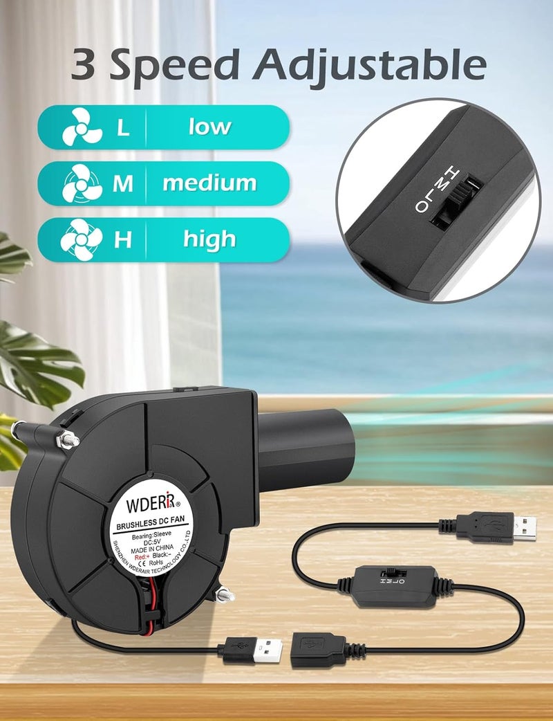 WDERAIR مروحة هواء مركزية 5V USB بحجم 97mm x 33mm مع أنبوب لاستبدال المدفأة ، فرن ، مدخن ، شواء ، خزانة إلكترونية ، مروحة قفص السنجاب - Image 3