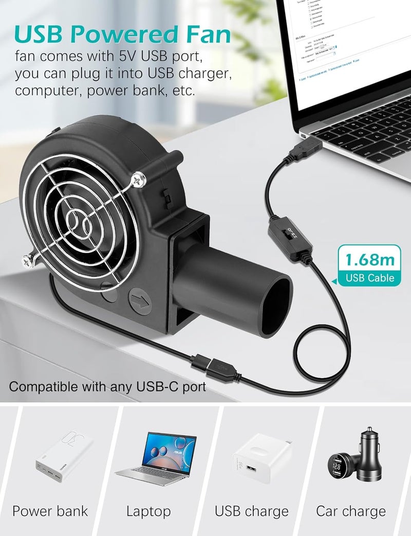 WDERAIR مروحة هواء مركزية 5V USB بحجم 97mm x 33mm مع أنبوب لاستبدال المدفأة ، فرن ، مدخن ، شواء ، خزانة إلكترونية ، مروحة قفص السنجاب - Image 2