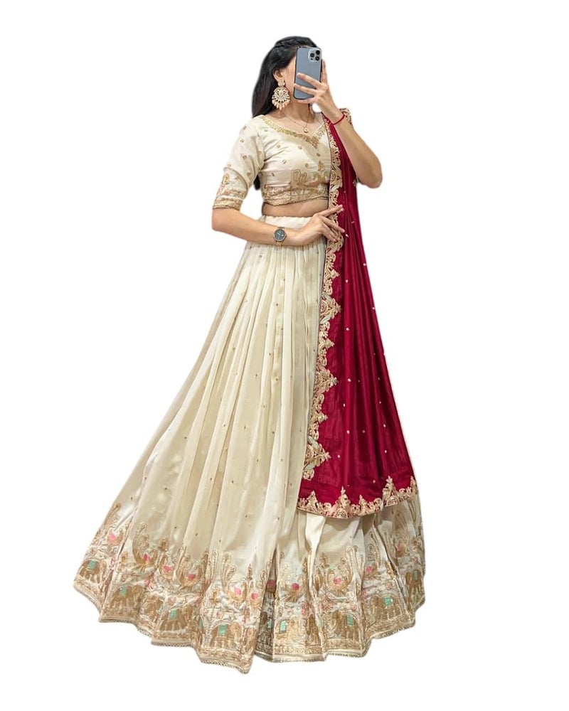 A To Z Cart Women's Vichitra Embroidered Semi-Stitched Lehenga Choli (Sonpari LH White) - Image 4