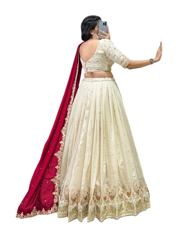 A To Z Cart Women's Vichitra Embroidered Semi-Stitched Lehenga Choli (Sonpari LH White) - Image 2
