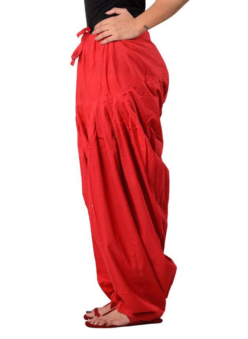 ANARO Red Cotton Patiala Salwar(Pant) for Women (Size 56W X 39L) - Image 2