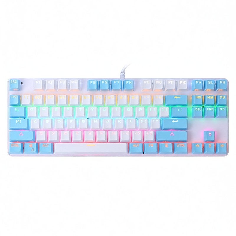 Mechanical Wired Keyboard: 87 Keys Blue Switch Mixed Light White&Blue - Crisp Typing Feel Immersive Luminous Effects for Gamers Office Workers - Image 1