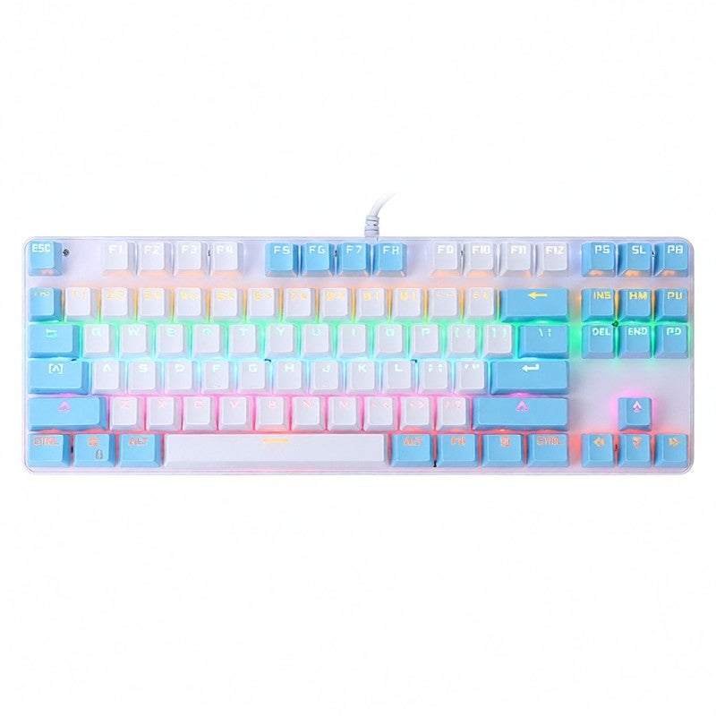 Mechanical Wired Keyboard: 87 Keys Blue Switch Mixed Light White&Blue - Crisp Typing Feel Immersive Luminous Effects for Gamers Office Workers - Image 4