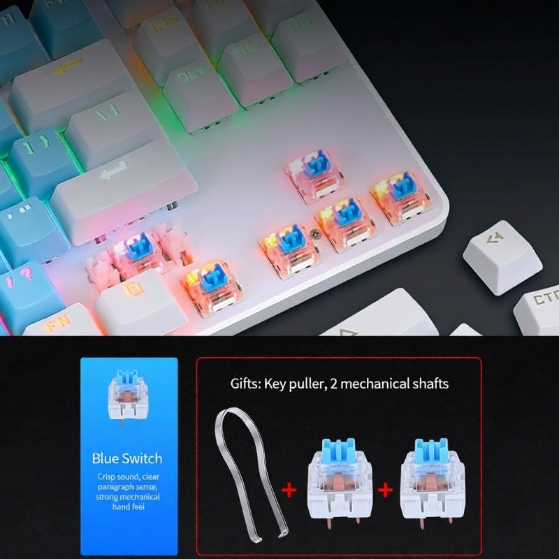 Mechanical Wired Keyboard: 87 Keys Blue Switch Mixed Light White&Blue - Crisp Typing Feel Immersive Luminous Effects for Gamers Office Workers - Image 5