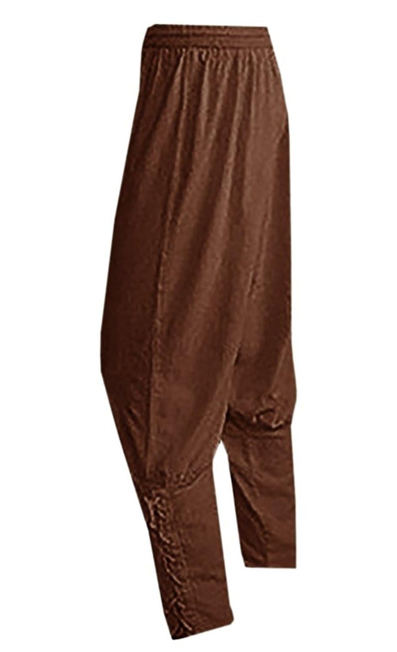 Runcati Mens Medieval Ankle Pants Viking Pirate Renaissance Costume Lace Up Tapered Banded Navigator Casual Trousers (X-Large, 01 Brown) - Image 1