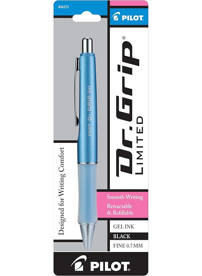 بايلوت دكتور جريب ليميتد حبر جل قابل لإعادة الملء وقابل للسحب قلم كرة دوارة ذو نقطة دقيقة معدنية زرقاء ثلجية برميل حبر أسود قلم واحد 36271 - Image 1