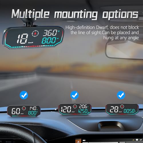 Yaouzicn G14 Car HUD GPS Digital Speedometer - Real - Time mph Display with Overspeed & Fatigue Alarm, Compass, Altitude Readout - Universal Fit for All Cars - Image 4