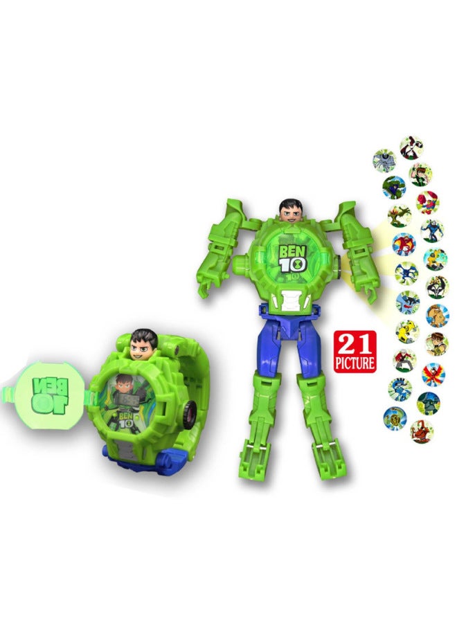 Projection Ultraman Avengers League Of Legends Transformation Light Electronic Deformation Watch Children's Watch Toys Gifts-Color:8526 Projection + Time + Deformation BEN10 - Image 1