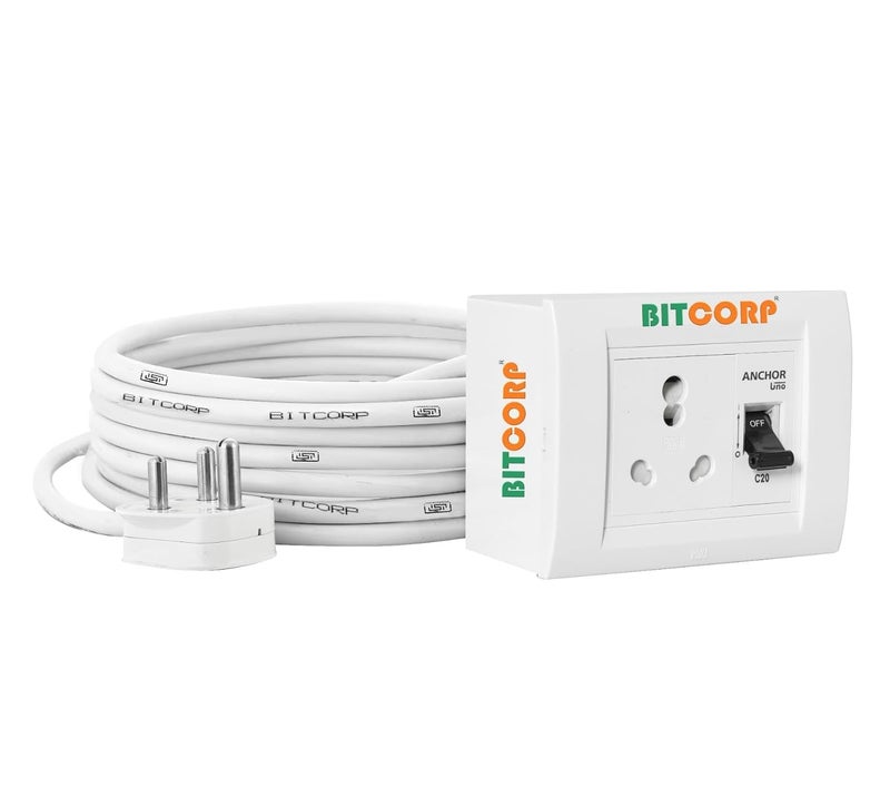 BITCORP Bitcorp Extension Board for 15 Ton Air Conditioner AC Box 15A16A20A25A 3500W Power Strip with 1 Meter Cable Cord for Electric Car Charging White  - Image 1