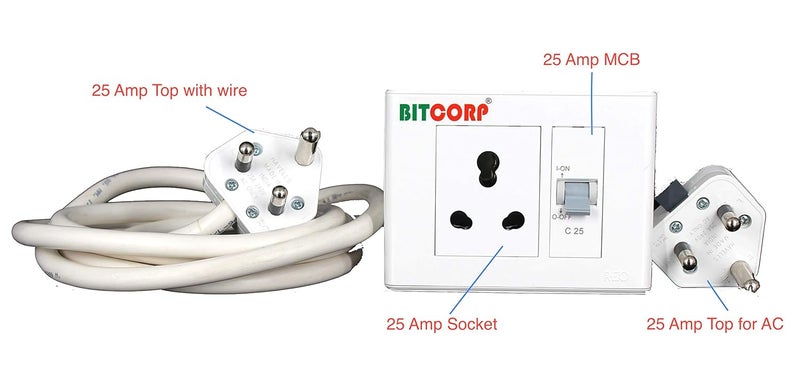 BITCORP Bitcorp Extension Board for 15 Ton Air Conditioner AC Box 15A16A20A25A 3500W Power Strip with 1 Meter Cable Cord for Electric Car Charging White  - Image 2
