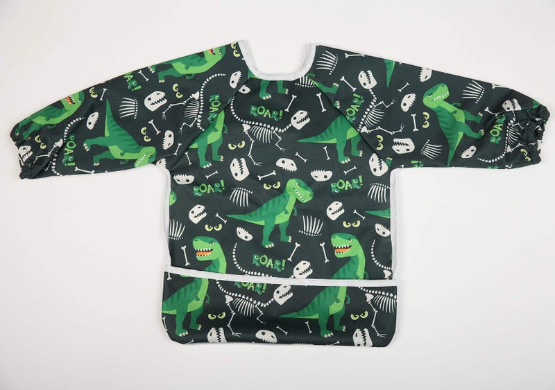Sigzagor Baby Bib Long Sleeved Shirt With Pocket 1-3 years old Toddler For Boys (Green Dinosaurs) - Image 2