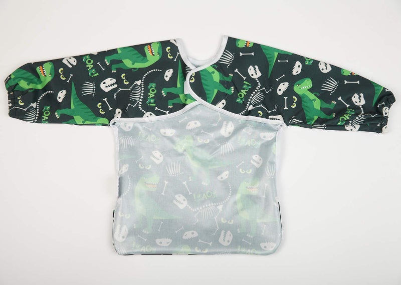 Sigzagor Baby Bib Long Sleeved Shirt With Pocket 1-3 years old Toddler For Boys (Green Dinosaurs) - Image 3