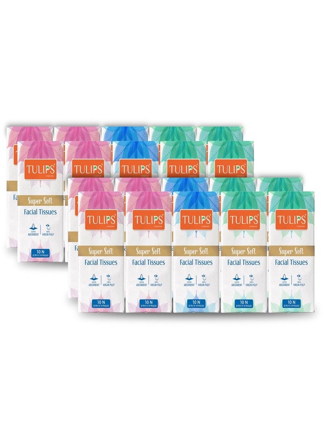 Tulips 2 Ply Pocket/Hankey Tissue Paper, Super soft and absorbent, made of100% virgin pulp,a gentle experince to all skin types travel packs Pack of 20 (2 Ply x 10 Pulls/ 200 Sheets) - Image 1