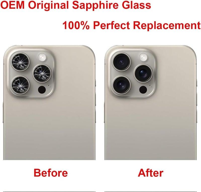 Perzework زجاج عدسة الكاميرا الخلفية البديل OEM لجهاز iPhone 15 Pro Max 6.7 بوصة مع لاصق مثبت مسبقًا وأدوات إصلاح - Image 5