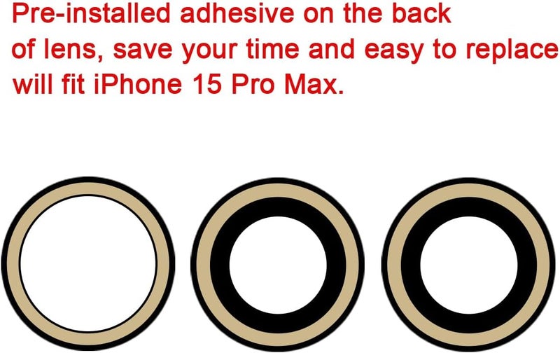 Perzework زجاج عدسة الكاميرا الخلفية البديل OEM لجهاز iPhone 15 Pro Max 6.7 بوصة مع لاصق مثبت مسبقًا وأدوات إصلاح - Image 4