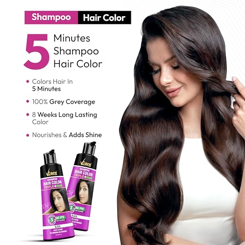 VCare Triple Plus Hair Colour Shampoo 180ml for Women and Men (Pack of 2 Black) - Image 2