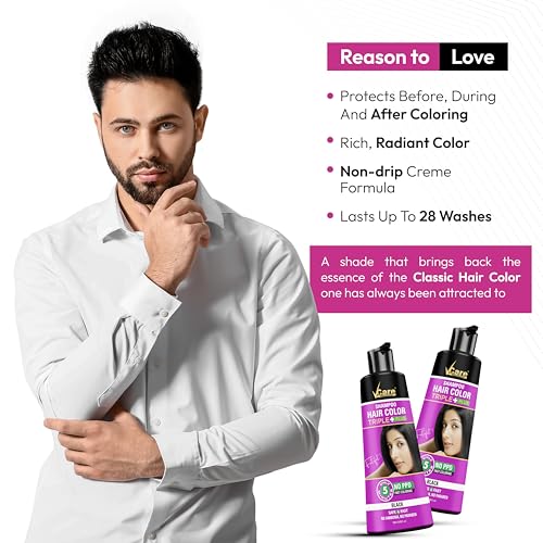 VCare Triple Plus Hair Colour Shampoo 180ml for Women and Men (Pack of 2 Black) - Image 4