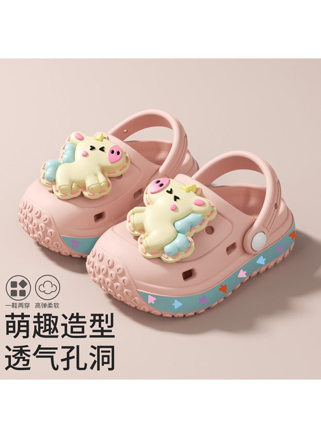 Cartoon Pony Children's Summer Sandals  Boys And Girls Outdoor Non-slip Beach Clogs With Closed-toe Design