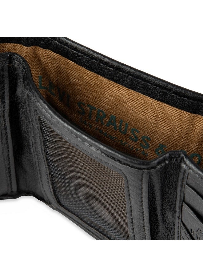 ليفايز محفظة ثلاثية الطيات للرجال من Levi's - أنيقة ونحيفة تتضمن نافذة لبطاقة الهوية وحامل لبطاقة الائتمان، شعار منقوش باللون الأسود - Image 5