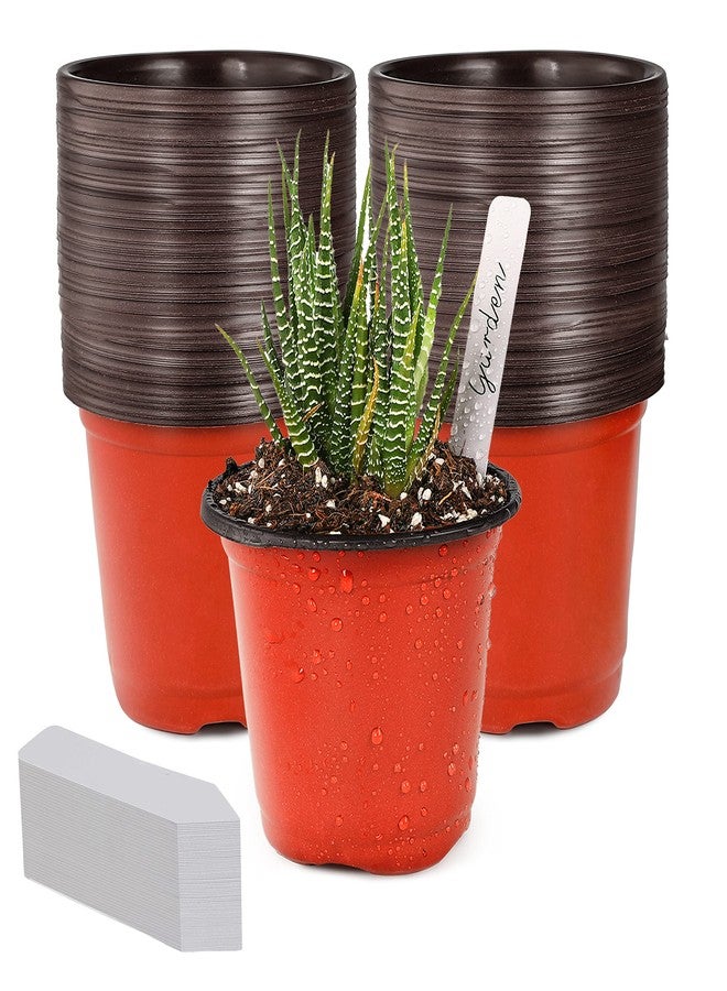 TDHDIKE 4" Plant Pots Small Plastic Plants Nursery Pot/Pots (100pcs) Seedlings Flower Plant Container Seed Starting Pots for Plants Come with 100pcs Plant Labels - Image 1