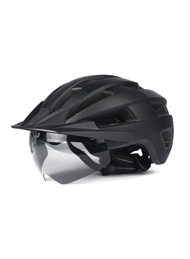 Breathable Mountain & Road Bike Helmet with Goggles Brim and Rechargeable Light - Black
