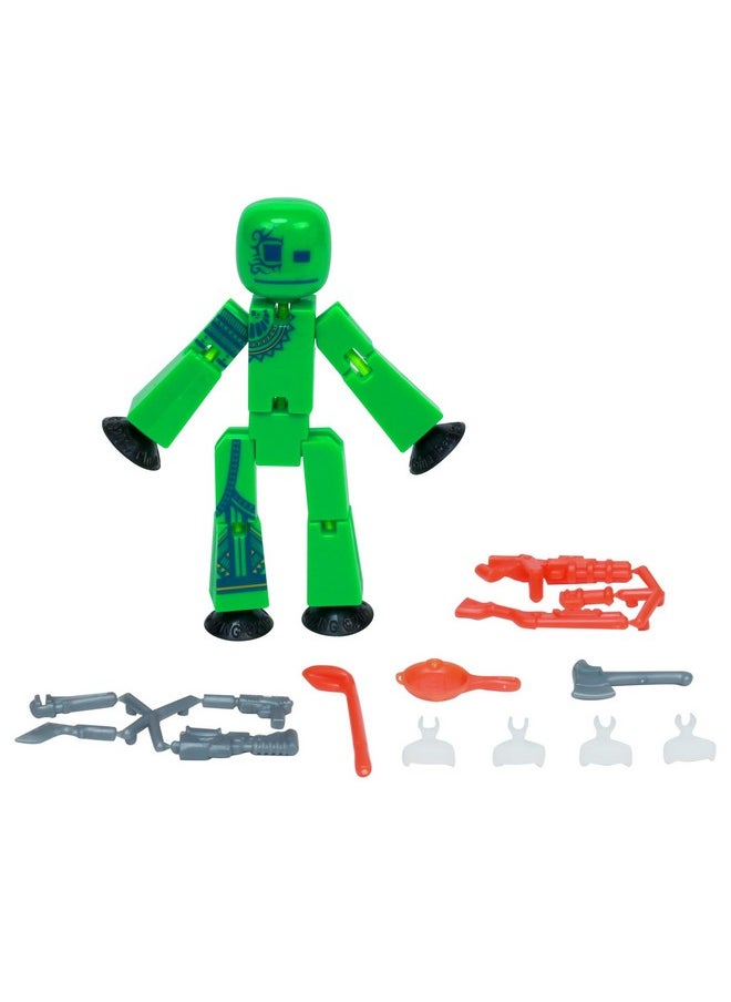 زينغ مجموعة ألعاب Stikbot Zingtannica Action Pack - شخصيات ألعاب قابلة للتجميع وإكسسوارات، تتضمن 1 Stikbot ومجموعة واحدة من الملحقات، رسوم متحركة بتقنية Stop Motion، للأعمار من 4 سنوات فما فوق (أخضر (Karmatopia))  - Image 1