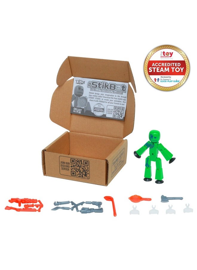 زينغ مجموعة ألعاب Stikbot Zingtannica Action Pack - شخصيات ألعاب قابلة للتجميع وإكسسوارات، تتضمن 1 Stikbot ومجموعة واحدة من الملحقات، رسوم متحركة بتقنية Stop Motion، للأعمار من 4 سنوات فما فوق (أخضر (Karmatopia))  - Image 2