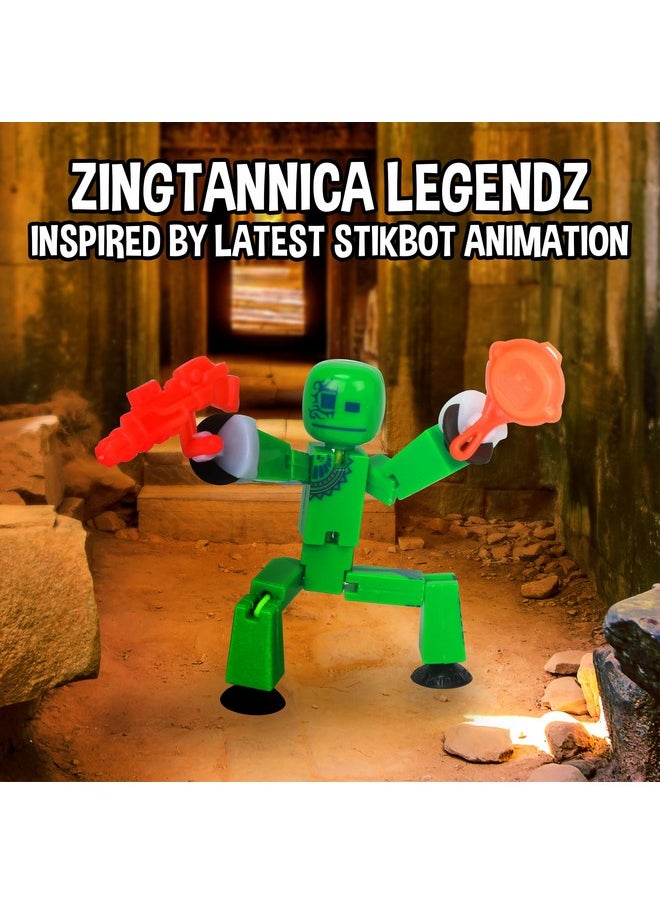 زينغ مجموعة ألعاب Stikbot Zingtannica Action Pack - شخصيات ألعاب قابلة للتجميع وإكسسوارات، تتضمن 1 Stikbot ومجموعة واحدة من الملحقات، رسوم متحركة بتقنية Stop Motion، للأعمار من 4 سنوات فما فوق (أخضر (Karmatopia))  - Image 4