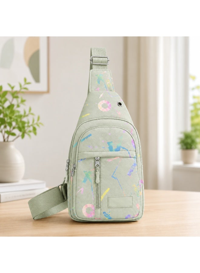 zoba Girls' crossbody bag with a modern design and multiple zippers – mint color with glittery graphics – lightweight and practical for everyday use - Image 4