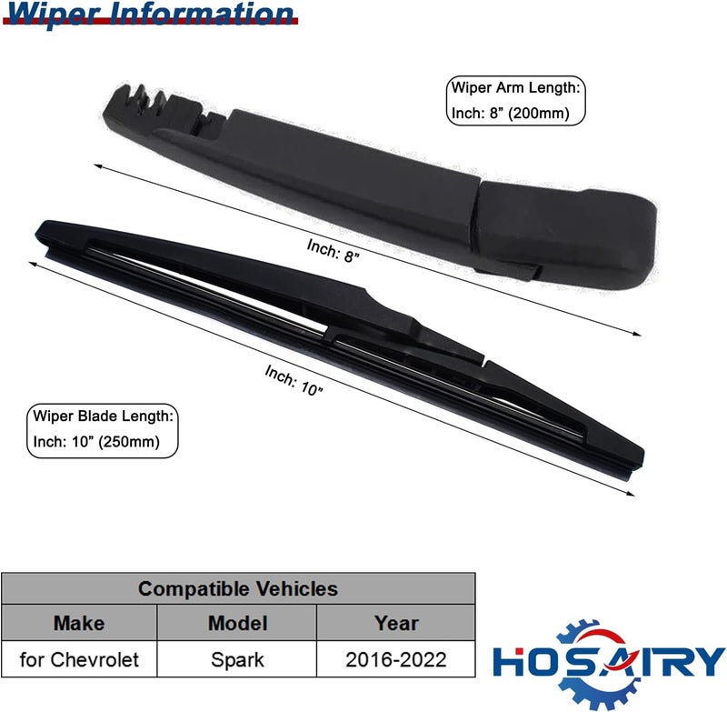 HOSAIRY Rear Wiper Arm Blade Set for Chevy Spark 2016-2021 - Image 2