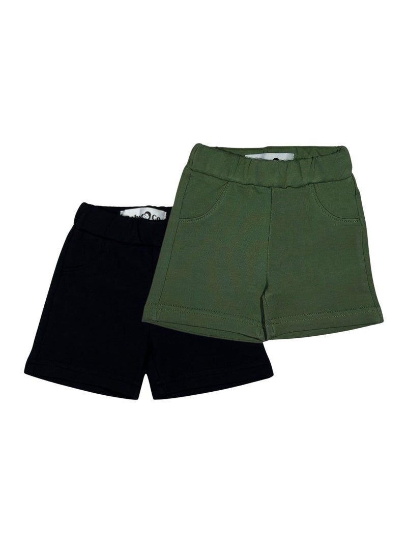 بيبي كو شورت قطن أسود و اخضر زيتوني (قطعتين) - Image 1