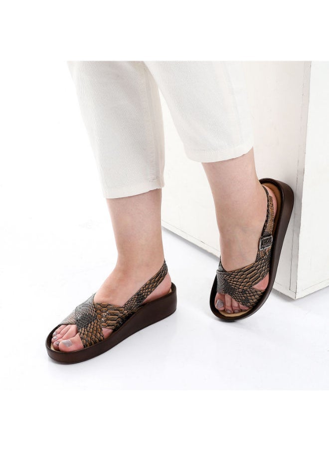 Mr.joe Cross Toecap Reptile Skin Brown Sandals - Image 1