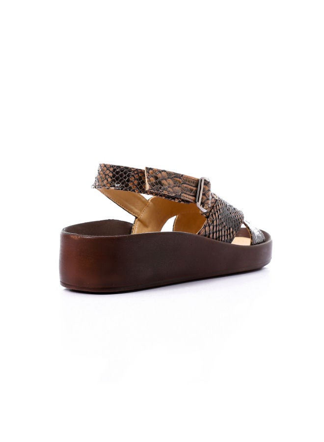 Mr.joe Cross Toecap Reptile Skin Brown Sandals - Image 4